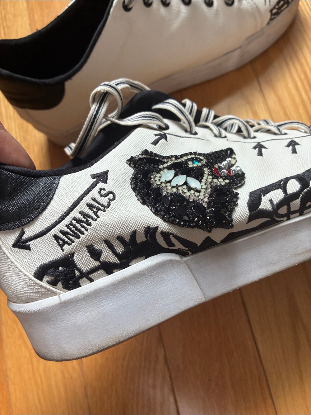 Animal White and Black Canvas Sneakers with Graphic Detailing - Picture 4 of 8